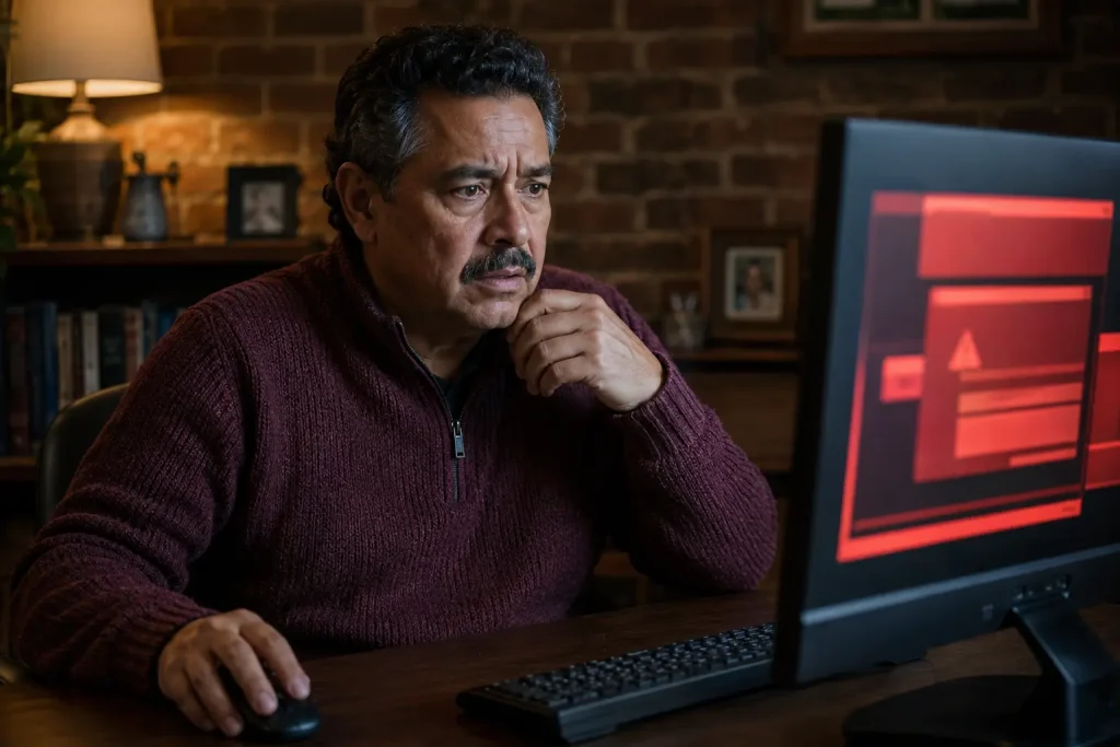 Charles reacting to frightening fake antivirus warnings on his computer