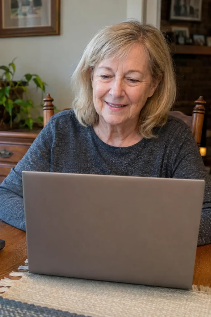 Cynthia using her working new laptop after a Snapdragon Windows migration