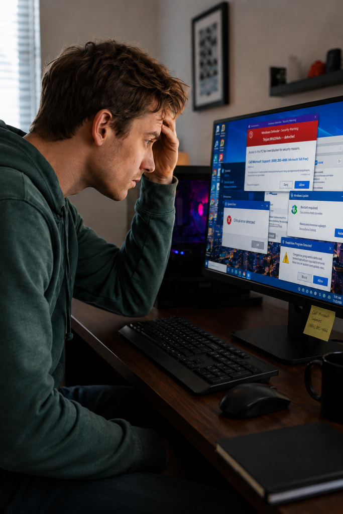 David at his computer after malware cleanup and Windows repair