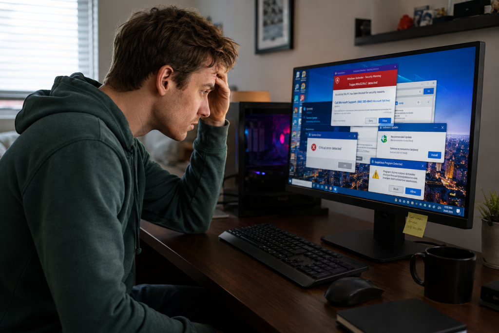 David at his computer after bundled software caused serious Windows problems