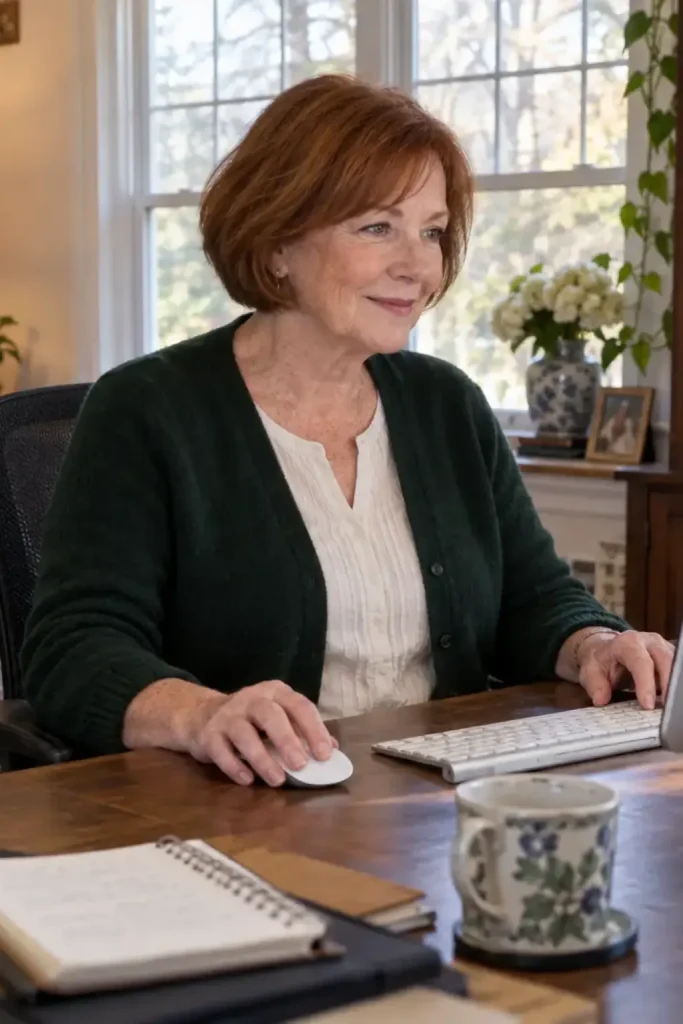 Marilyn using her new iMac after files and familiar applications were migrated from her ten-year-old Mac